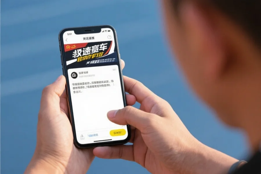 一位用户在手机上关注极速赛车官方微信号并浏览最新推送消息